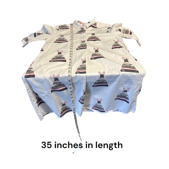 Dizzy Lizzie Womens French Bulldog Designer Print Button-Down Shirt S 95% Cotton - Picture 6 of 7